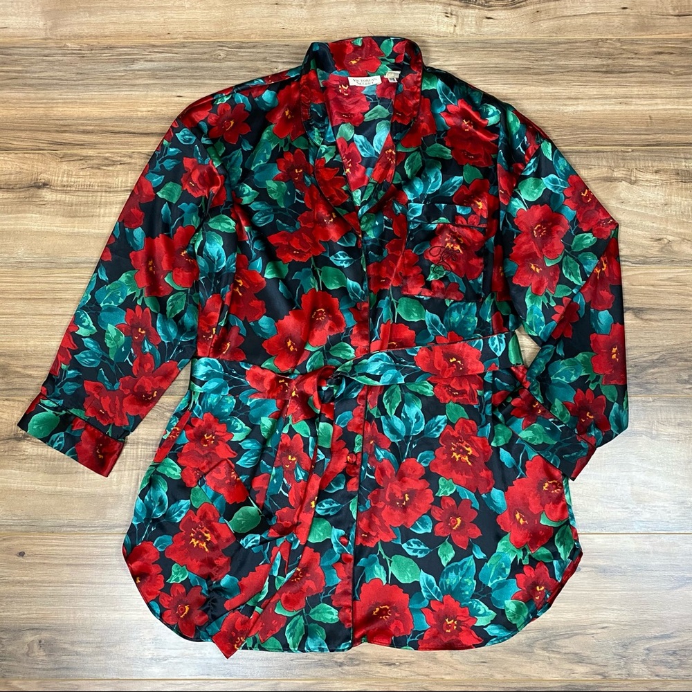 Victoria’s Secret Vintage Gold Label Slip Robe Women's XL Color Red/Green